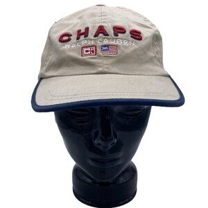 Vintage Y2K Chaps Ralph Lauren Hat Khaki Beige Flag Logo Preppy 90s Americana